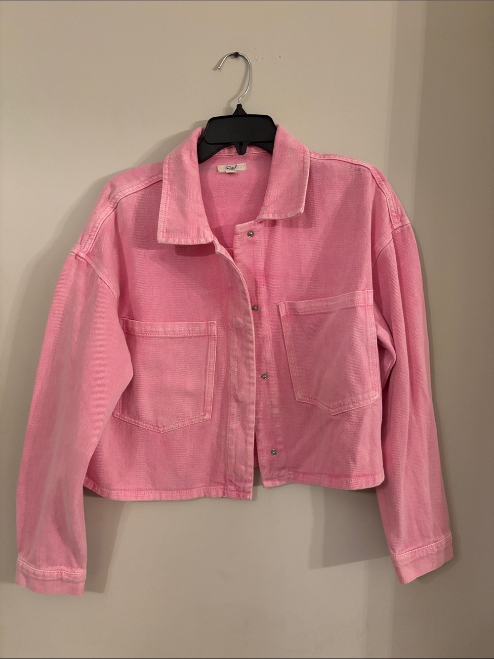 easel Pink Cropped Oversized Jean Jacket